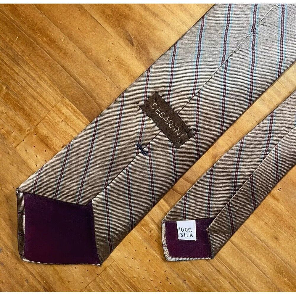 Cesarani‎ Neck Tie Men Repp Golden Beige Vintage 100% Silk